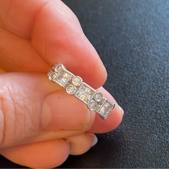 3mm Princess Moissanite Milgrain Anniversary Ring #ann183b white gold - Picture 9 of 10